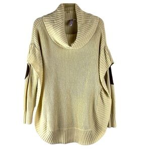 Alya pullover poncho style/cowlneck knittop with elbow patch/long sleeves Sz S/M